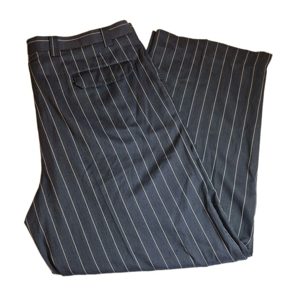 Blu Martini Men's Dress Pants Size 44 x 32 Striped Black